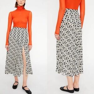 Wild Pony Midi Skirt Flared Crepe Side Slit Abstract Floral Print Sz S